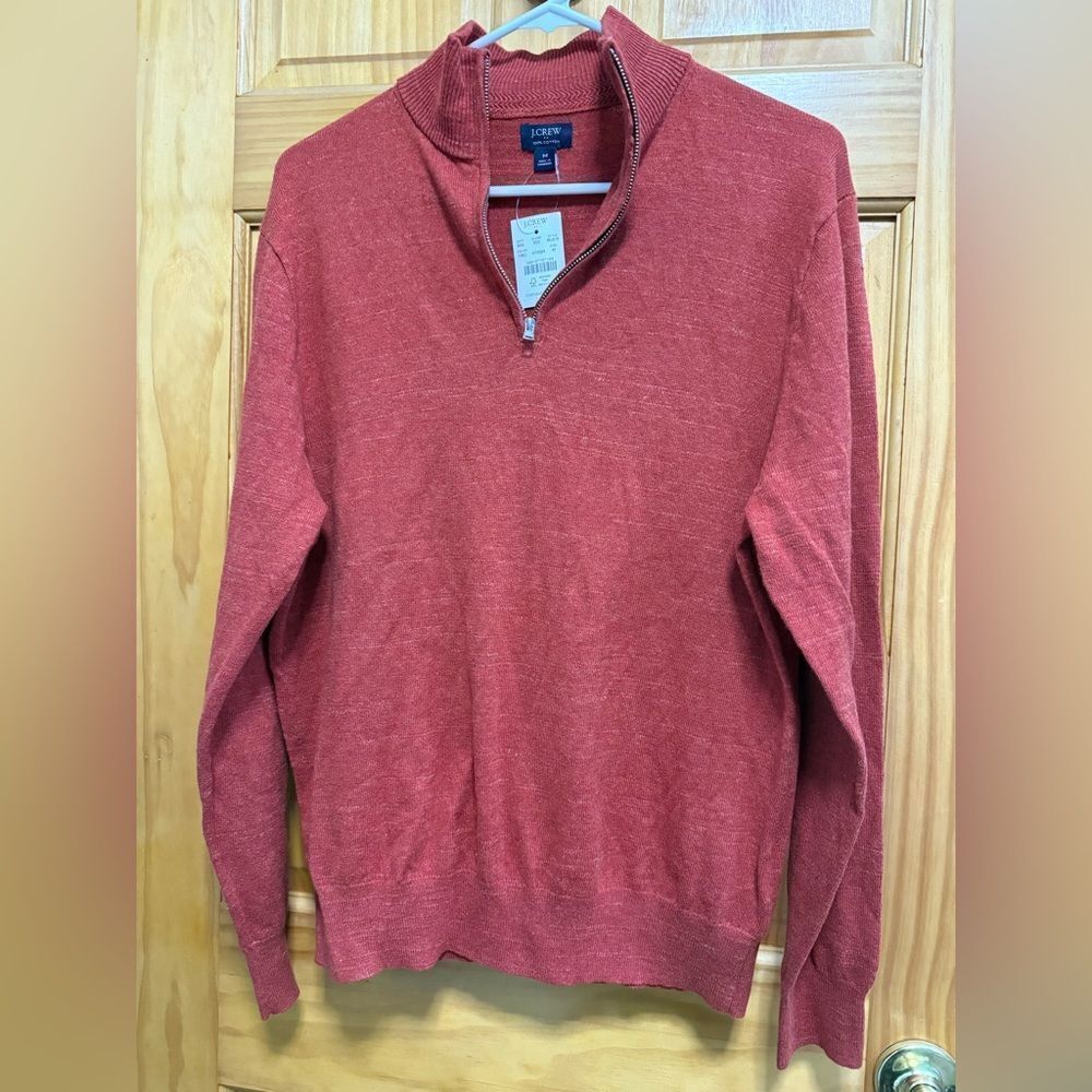 J. Crew Men's quarter Zip Sweater in copper red color